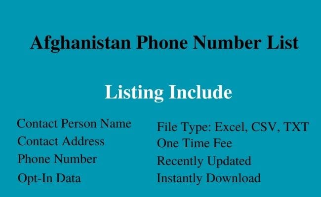 Afghanistan phone number list